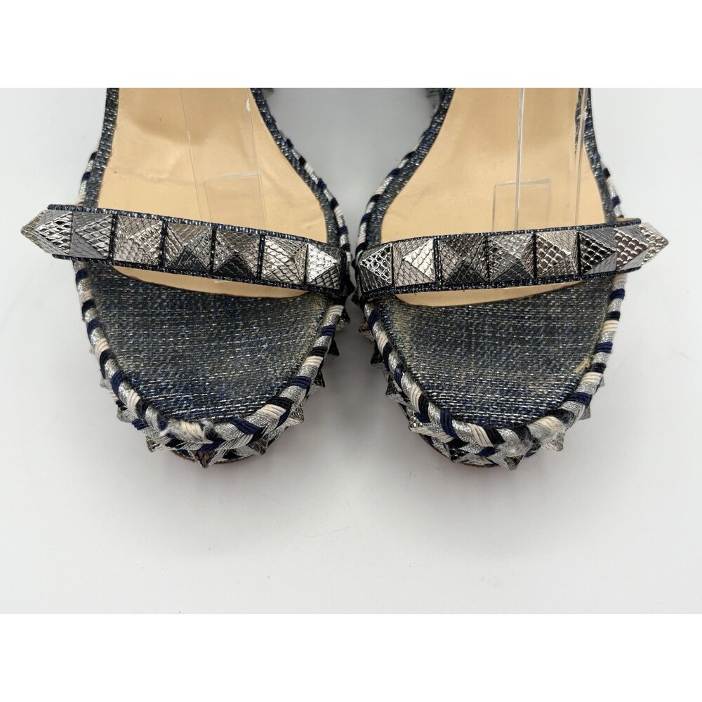 Christian Louboutin Pyraclou 110 Denim Espadrille Wedges Silver Studs EU 36 - Picture 5 of 11